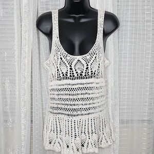 Earthbound Trading Company Cream White Crochet Tank Top SzXL
